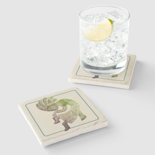 Kokopelli, Pastel Outlining, Southwest Stenen Onderzetter (Zijkant)