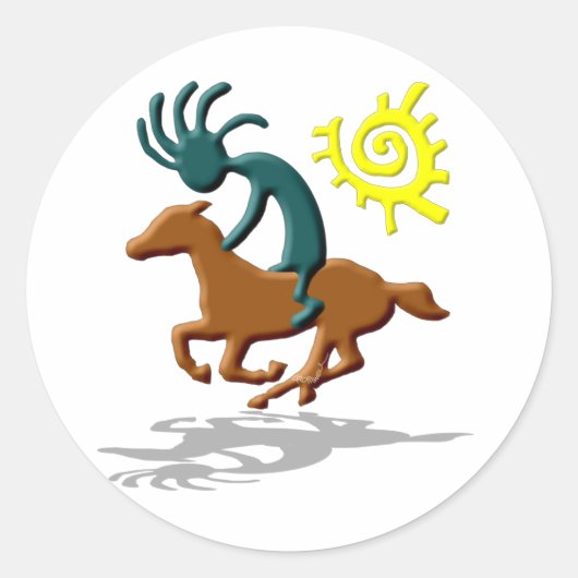 Kokopelli Pony Ronde Sticker (Voorkant)