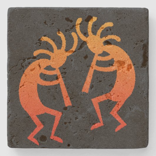 Kokopelli rustieke zuidwestelijke ontwerp traverti stenen onderzetter (Voorkant)