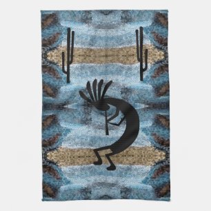Kokopelli Southwest Desert Blue 2 Mosaic Theedoek