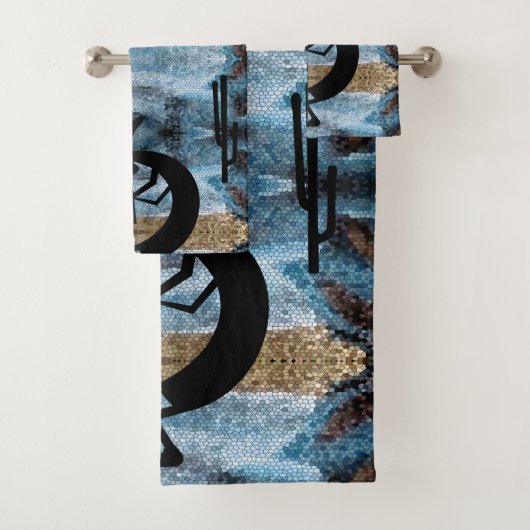 Kokopelli Southwest Desert Blue Mosaic 2 Bad Handdoek (Insitu)