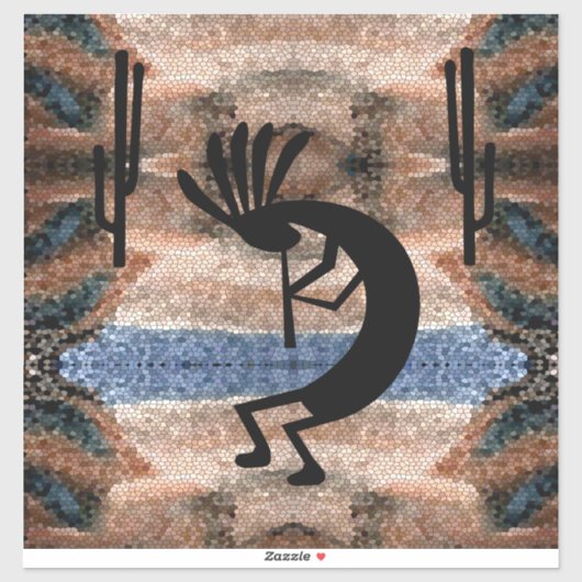 Kokopelli Southwest Desert Mosaic 14" Sticker (Vel)