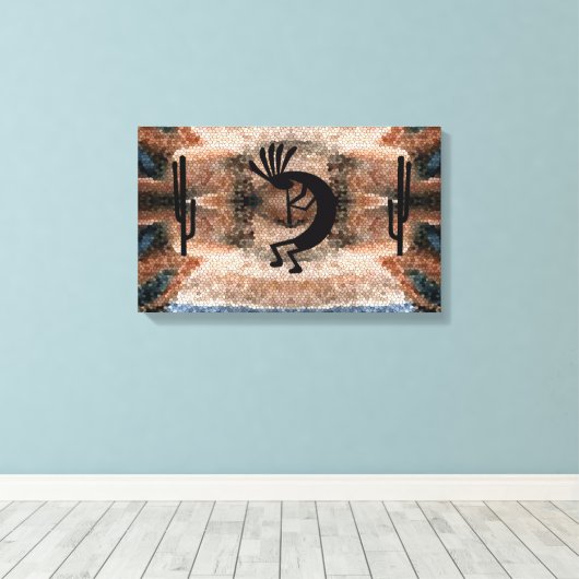 Kokopelli Southwest Desert Mosaic 19,5 x 12 Canvas Afdruk (Insitu (Houten vloer))