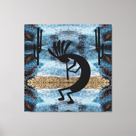 Kokopelli Southwest Desert Mosaic Blue 40 x 40 Canvas Afdruk (Voorkant)