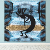 Kokopelli Southwest Desert Mosaic Blue 40 x 40 Canvas Afdruk (Insitu (Houten vloer))