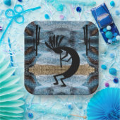 Kokopelli Southwest Desert Mosaic Blue 9" Papieren Bordje (Feest)