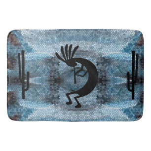 Kokopelli Southwest Desert Mosaic Blue Badmat