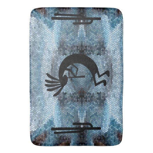 Kokopelli Southwest Desert Mosaic Blue Badmat (Voorkant Verticaal)