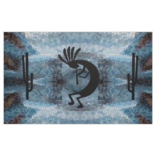 Kokopelli Southwest Desert Mosaic Blue DIY Stof (Fat Quarter)