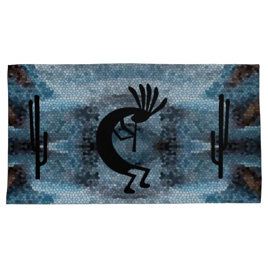 Kokopelli Southwest Desert Mosaic Blue King Set Kussensloop (Voorkant-Rechts)