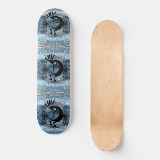 Kokopelli Southwest Desert Mosaic Blue Persoonlijk Skateboard (Voorkant)