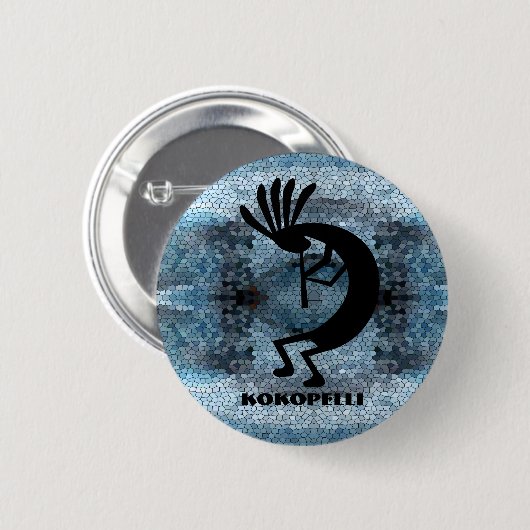 Kokopelli Southwest Desert Mosaic Blue Ronde Button 5,7 Cm (Voorkant /achterkant)
