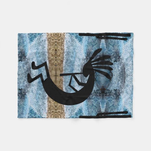 Kokopelli Southwest Desert Mosaic Blue Small Fleece Deken (Voorkant (Horizontaal))