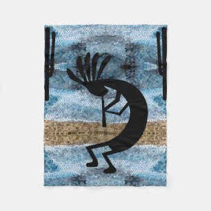 Kokopelli Southwest Desert Mosaic Blue Small Fleece Deken