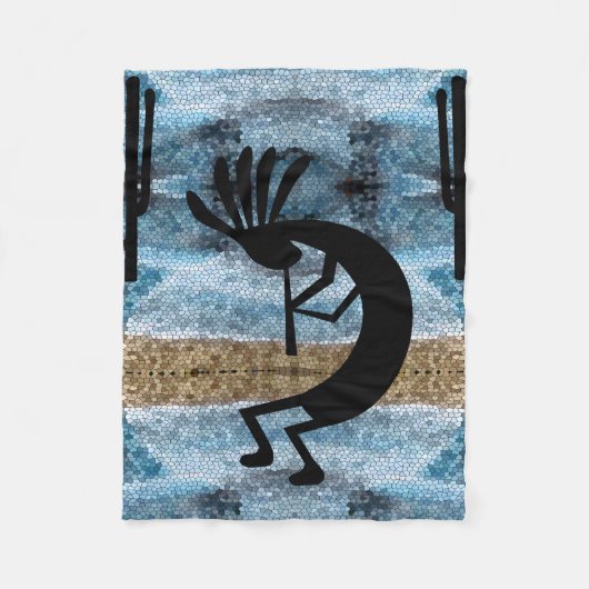 Kokopelli Southwest Desert Mosaic Blue Small Fleece Deken (Voorkant)