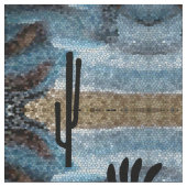 Kokopelli Southwest Desert Mosaic Blue Stof (Close Up)