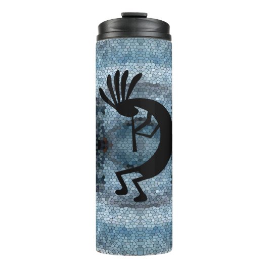 Kokopelli Southwest Desert Mosaic Blue Thermosbeker (Voorkant)
