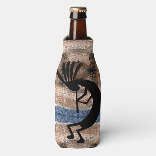Kokopelli Southwest Desert Mosaic Brown Flesjeskoeler (Fles Voorkant)