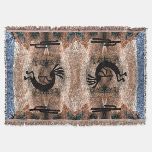 Kokopelli Southwest Desert Mosaic Deken (Voorkant)