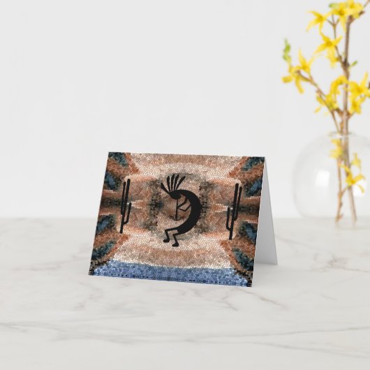 Kokopelli Southwest Desert Mosaic Greeting Kaart (Gele Bloem)