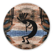 Kokopelli Southwest Desert Mosaic Keramische Knop (Voorkant)