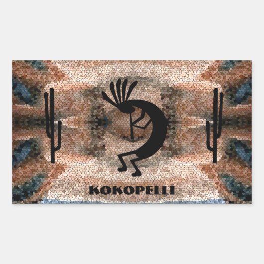 Kokopelli Southwest Desert Mosaic Rechthoekige Sticker (Voorkant)