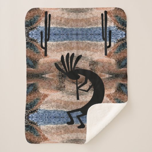 Kokopelli Southwest Desert Mosaic Small Sherpa Deken (Voorkant)