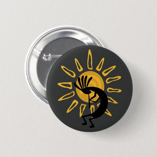 Kokopelli Southwest Gold Sun Button (Voorkant /achterkant)