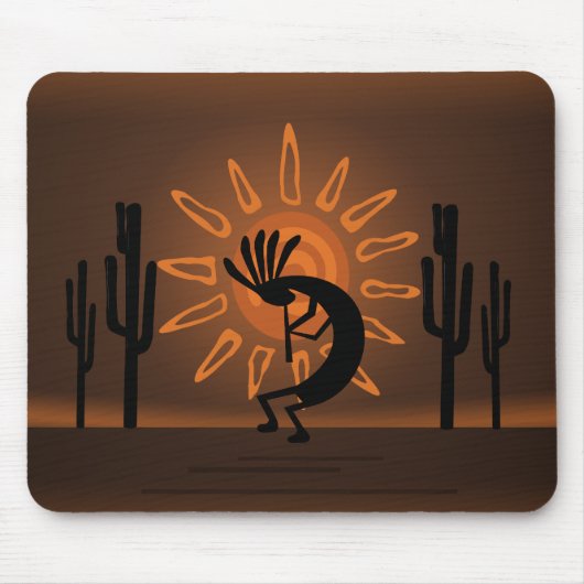 Kokopelli Southwest Rustic Brown Mousepad Muismat (Voorkant)