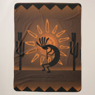 Kokopelli Southwest Rustic Brown Sherpa Deken