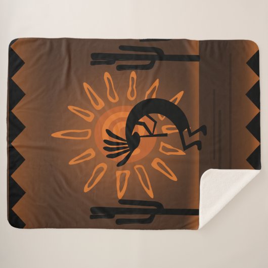 Kokopelli Southwest Rustic Brown Sherpa Deken (Voorkant (horizontaal))