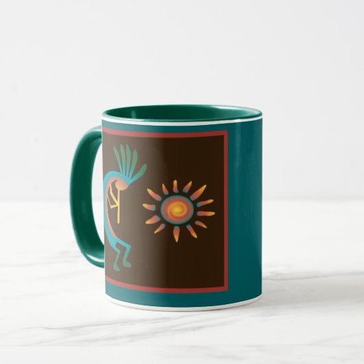 Kokopelli Southwest Turquoise Brown Coffee Mugs Mok (Voorkant links)
