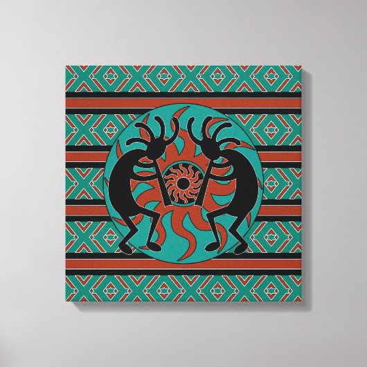 Kokopelli Southwest Turquoise Canvas Wall Art (Voorkant)