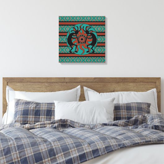 Kokopelli Southwest Turquoise Canvas Wall Art Afdruk (Insitu (Slaapkamer))