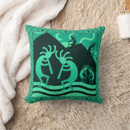 Kokopelli Southwest Turquoise en Black Kussen