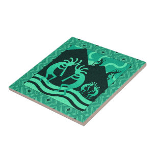 Kokopelli Southwest Turquoise en Black Trivet Tegeltje