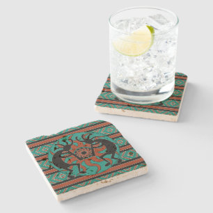 Kokopelli Southwest Turquoise Rustic Stenen Onderzetter