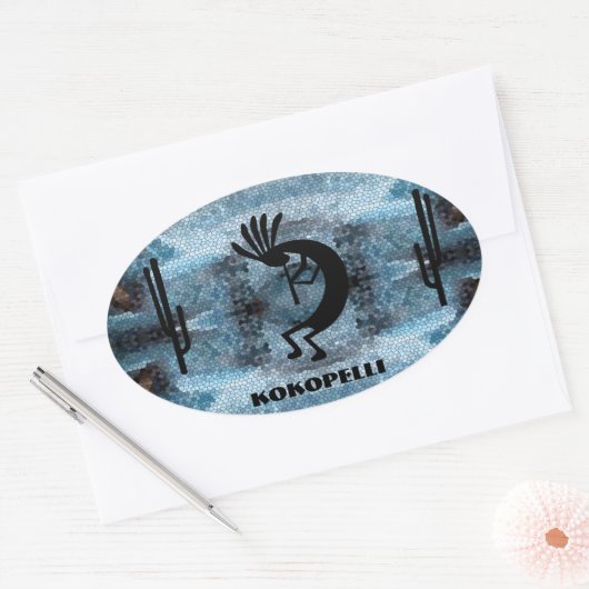 Kokopelli Southwest-woestijn 2 Ovale Sticker (Envelop)