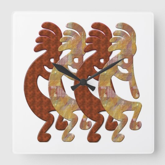 Kokopelli Southwestern Clock Vierkante Klok (Voorkant)