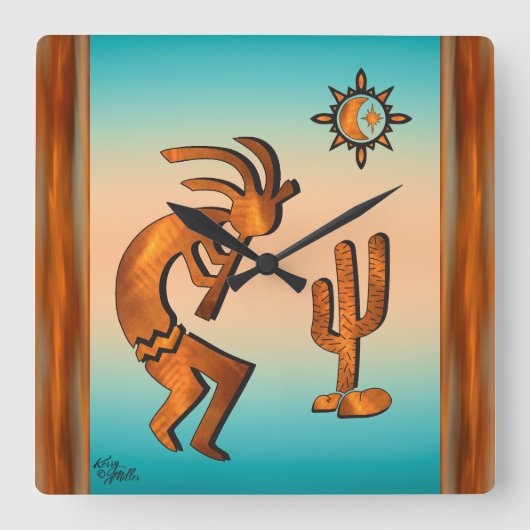Kokopelli speelt de fluit-muur vierkante klok (Voorkant)