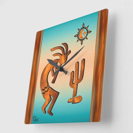 Kokopelli speelt de fluit-muur vierkante klok (Hoek)