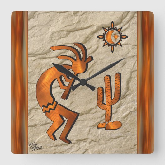 Kokopelli speelt de fluit-muur vierkante klok (Voorkant)