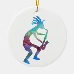 Kokopelli speelt de Sax Keramisch Ornament