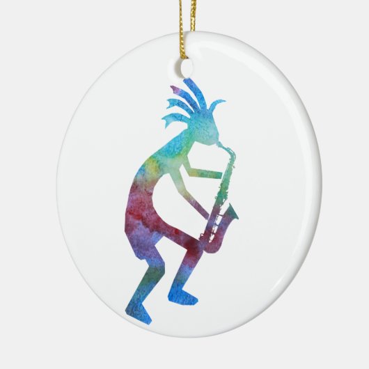 Kokopelli speelt de Sax Keramisch Ornament (Links)