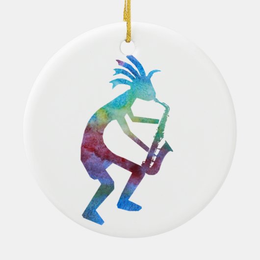 Kokopelli speelt de Sax Keramisch Ornament (Achterkant)