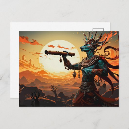 Kokopelli speelt fluit in rotsachtige heuvels van  briefkaart (Voorkant / Achterkant)