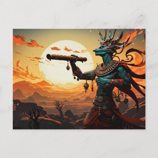 Kokopelli speelt fluit in rotsachtige heuvels van  briefkaart (Voorkant)