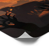 Kokopelli speelt fluit in rotsachtige heuvels van poster (Hoek)