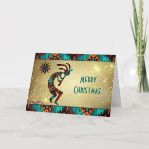 Kokopelli Speelt op de Fluit Kerstkaart Feestdagen Kaart
