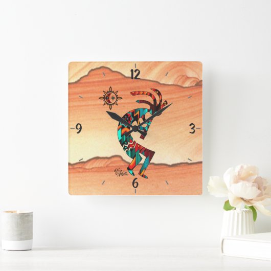 Kokopelli Square Wall Clock Vierkante Klok (Huis)